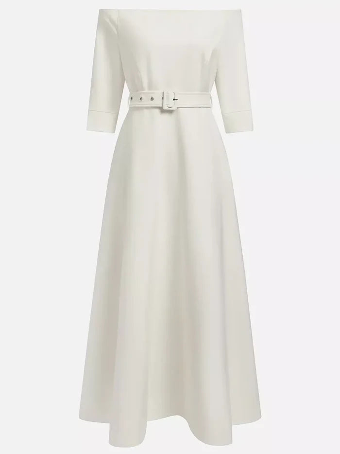 Elegant Off-Shoulder Belted Maxi Dress