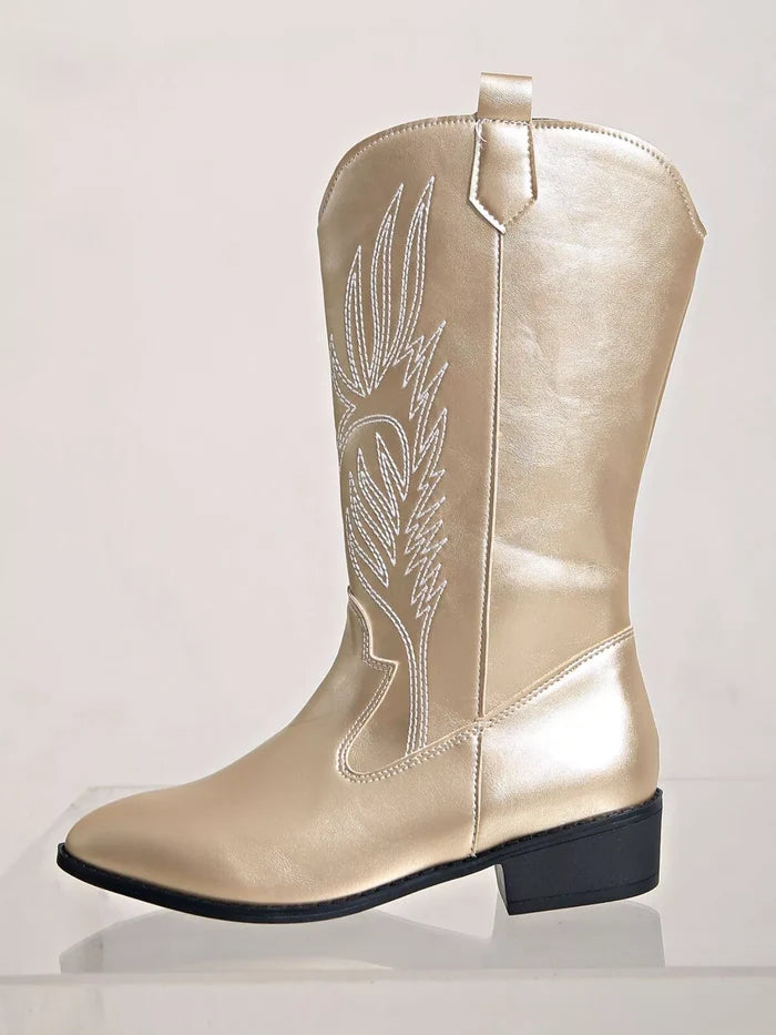 Embroidered Block Heels Boots