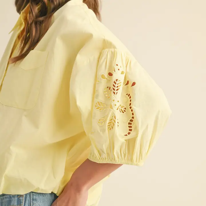 Embroidered Bubble Sleeve Top