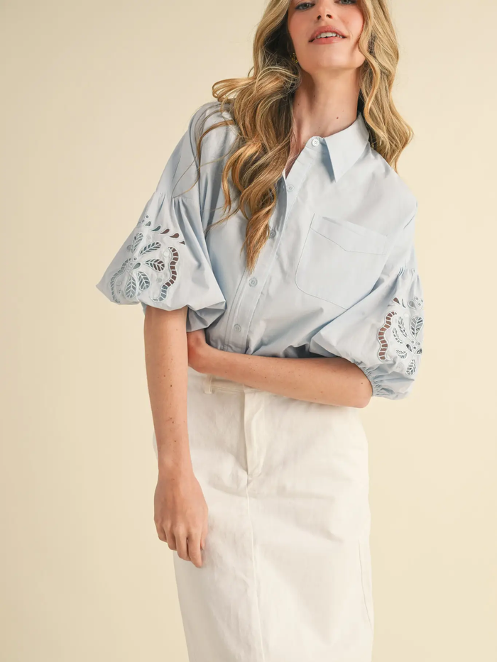 Embroidered Bubble Sleeve Top