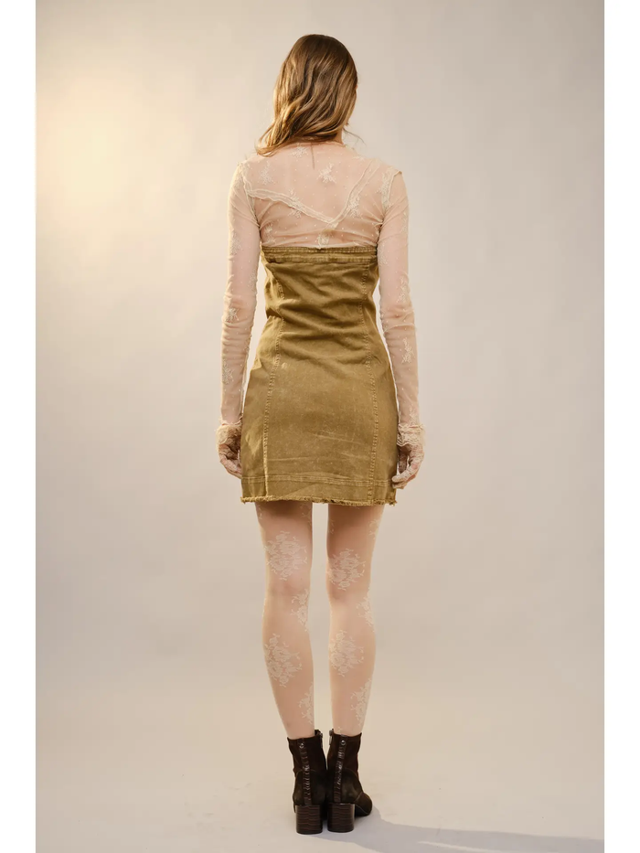 Embroidered Button Up Tube Denim Dress - Greige Goods