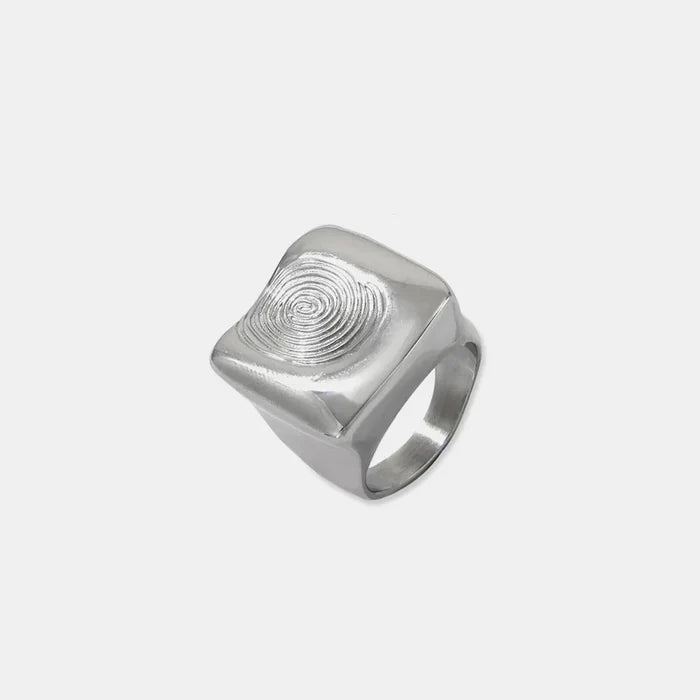 Époque™ Titanium Steel Fingerprint Signet Ring – Gold & Silver