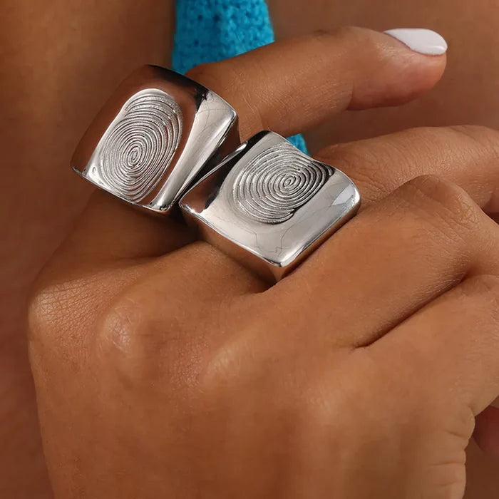 Époque™ Titanium Steel Fingerprint Signet Ring – Gold & Silver