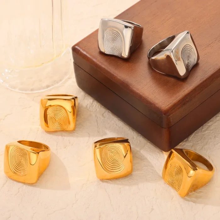 Époque™ Titanium Steel Fingerprint Signet Ring – Gold & Silver