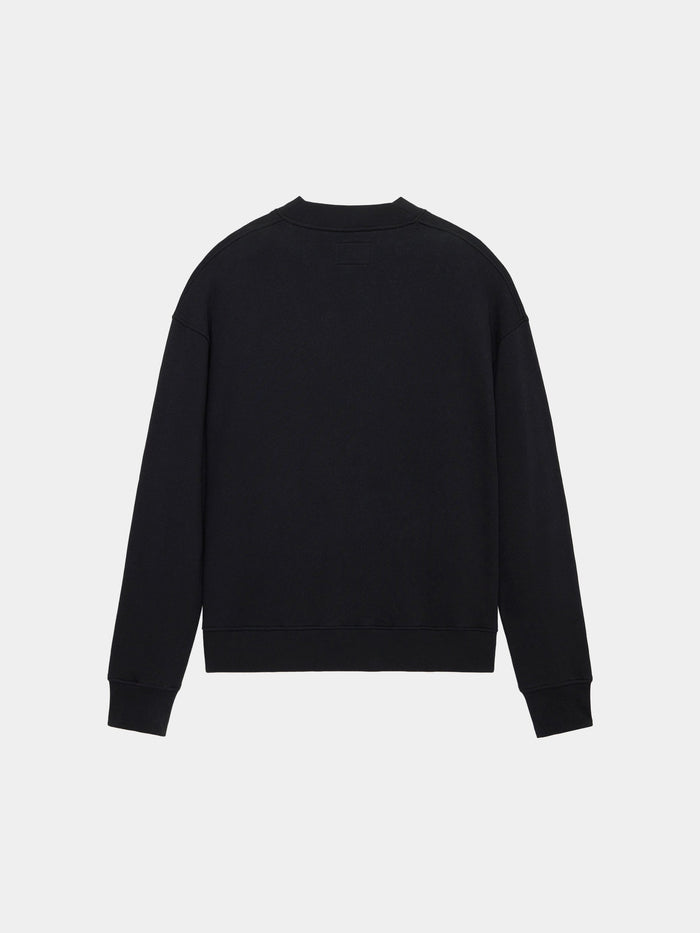 Alpha Industries Essential Cardigan, plain black long-sleeve crewneck in cotton-poly blend, viewed from the back.