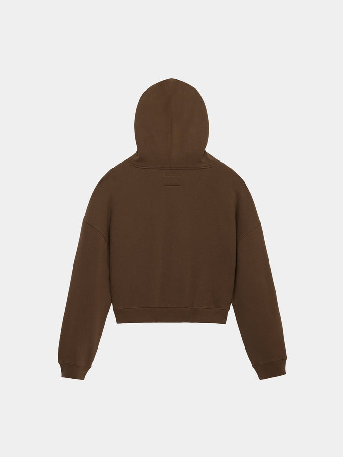 Alpha Industries Essential Cropped Hoodie Womens in brown with cropped design and hood.