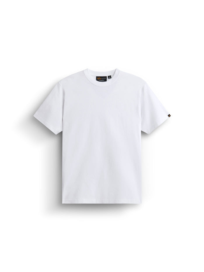 Alpha Industries Essential Relaxed Tee in White, 210 gsm t-shirt with short sleeves and crew neck.