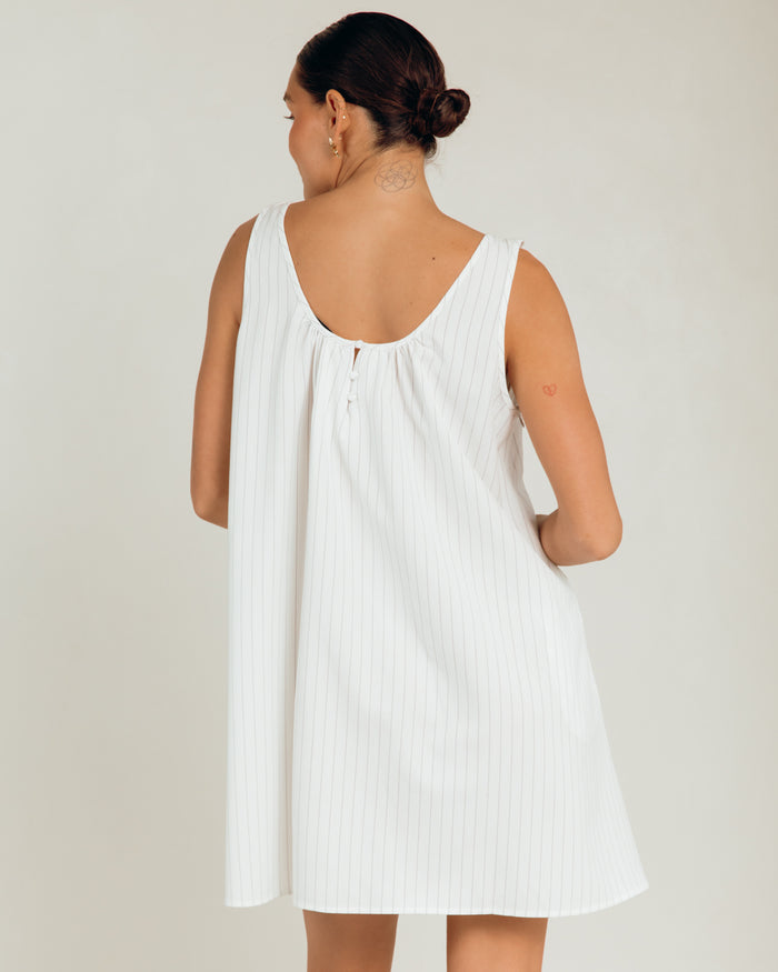 Evie Mini Dress in White Pinstripe - Size Inclusive Maternity Wear AU 6-26 - The Lullaby Club
