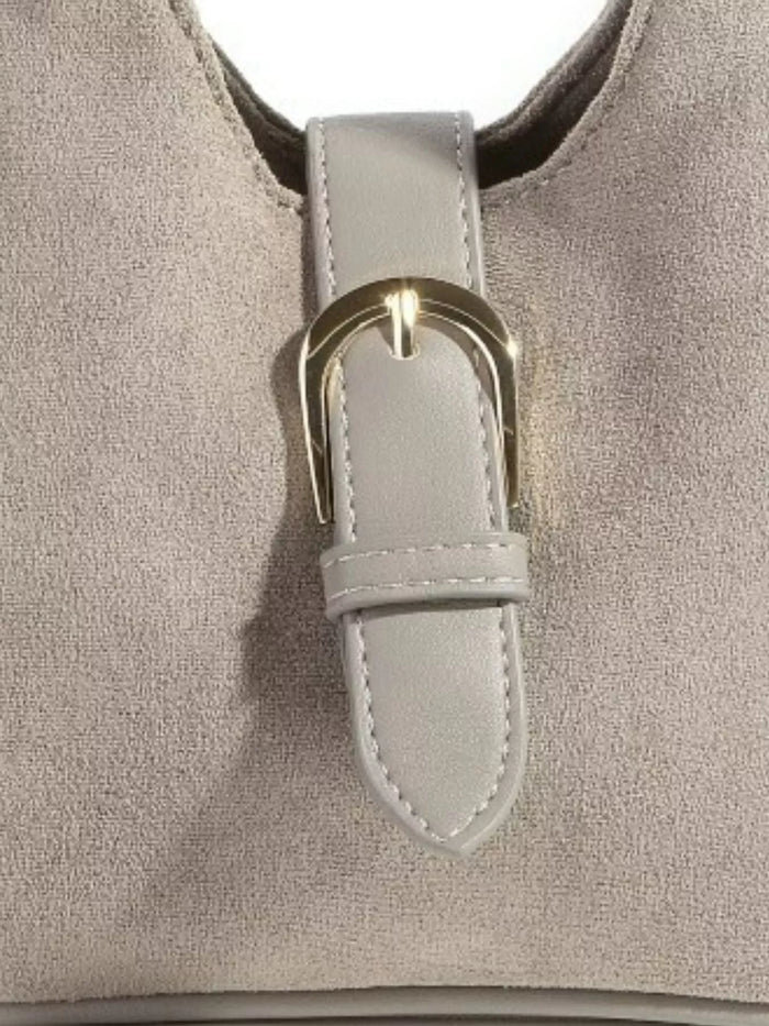 Fame Buckle Accent Faux Suede Hand Bag