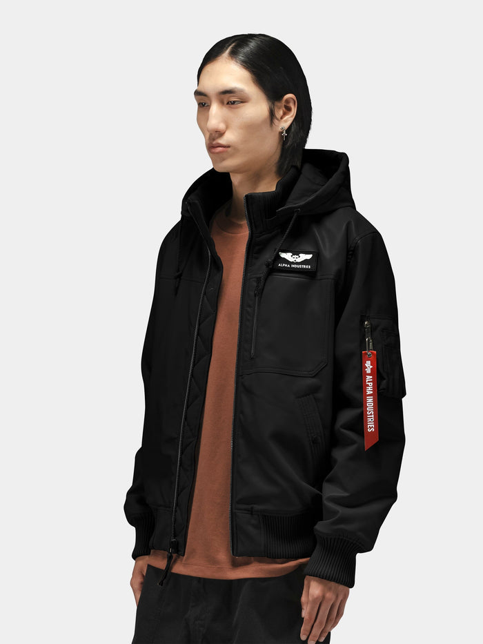 FAUX LEATHER HOODED RIB FLIGHT JACKET OUTERWEAR Alpha Industries
