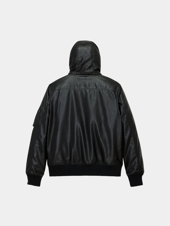 FAUX LEATHER HOODED RIB FLIGHT JACKET OUTERWEAR Alpha Industries