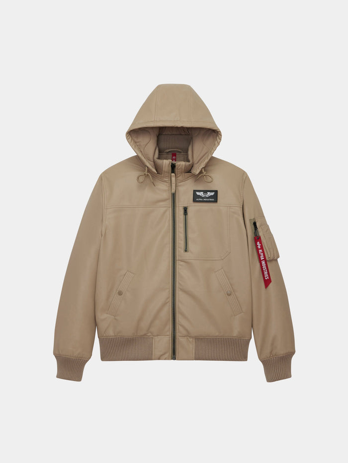 FAUX LEATHER HOODED RIB FLIGHT JACKET OUTERWEAR Alpha Industries VINTAGE KHAKI XS