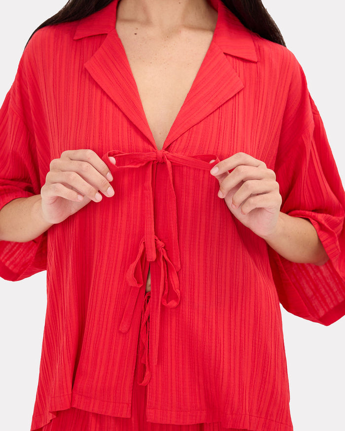 Billie Shirt in Red Crepe - Tie Details - The Lullaby Club
