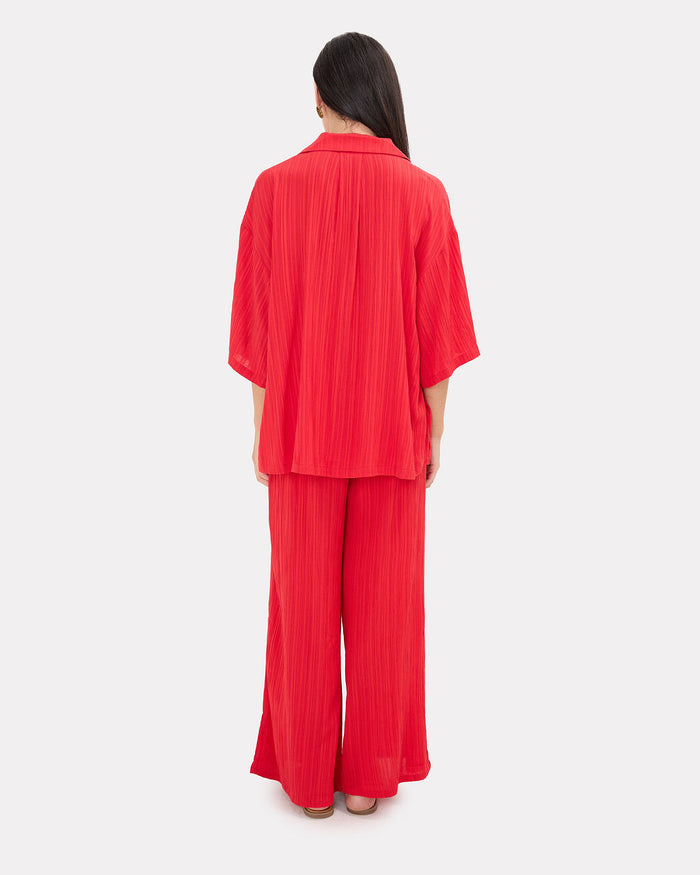 Billie Shirt in Red Crepe - Pregnancy & Postpartum Friendly Shirt - The Lullaby Club