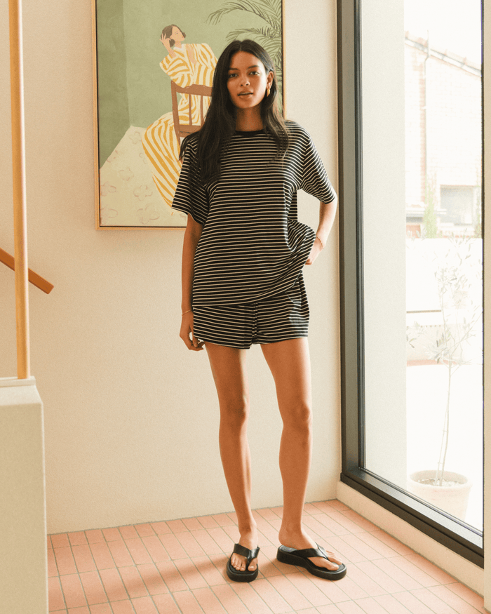 FINAL SALE | Essential Shorts | Black & Beige Stripe