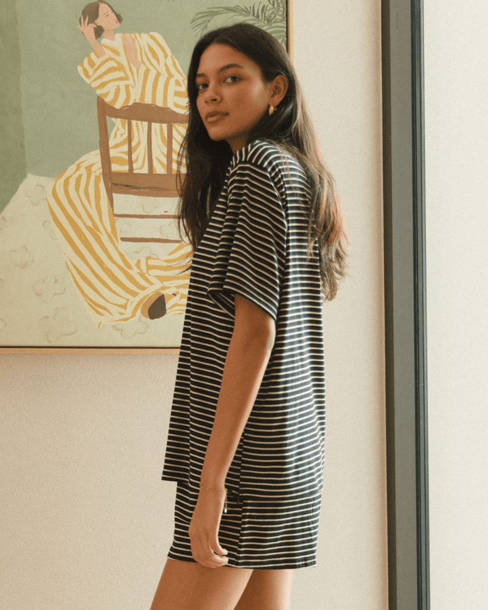 FINAL SALE | Essential Shorts | Black & Beige Stripe