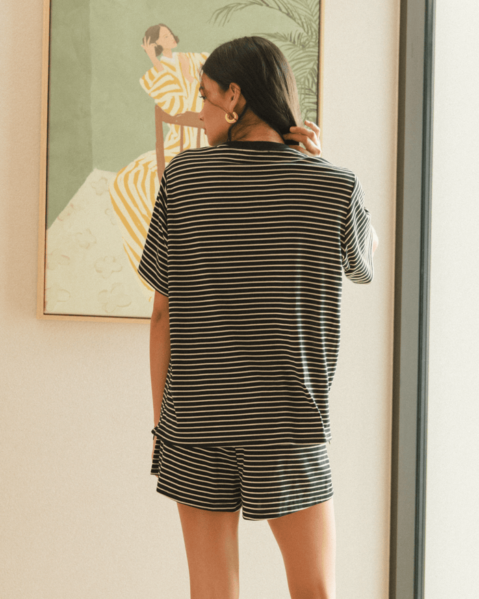 FINAL SALE | Essential Shorts | Black & Beige Stripe