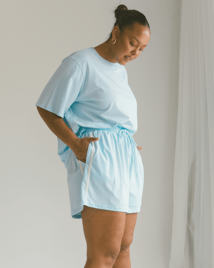 FINAL SALE | Essential Shorts | Blue & Cream