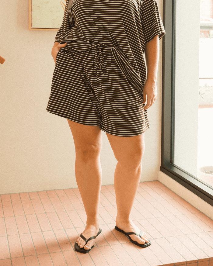 FINAL SALE | Essential Shorts | Brown & White Stripe