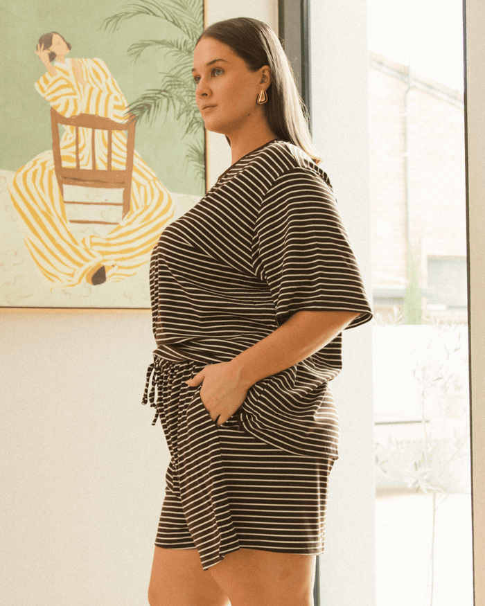 FINAL SALE | Essential Shorts | Brown & White Stripe