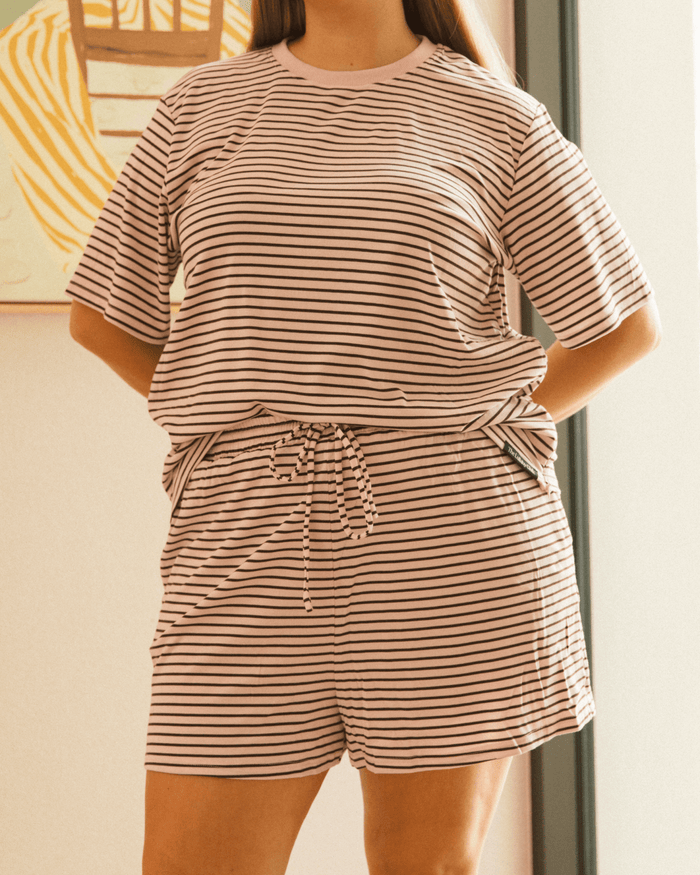FINAL SALE | Essential Shorts | Pink & Brown Stripe