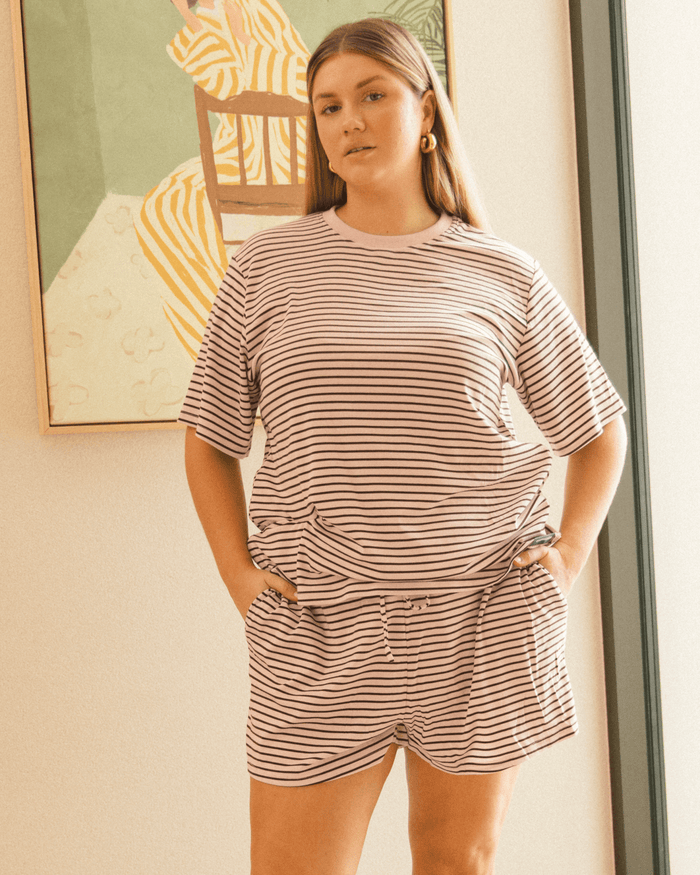 FINAL SALE | Essential Shorts | Pink & Brown Stripe