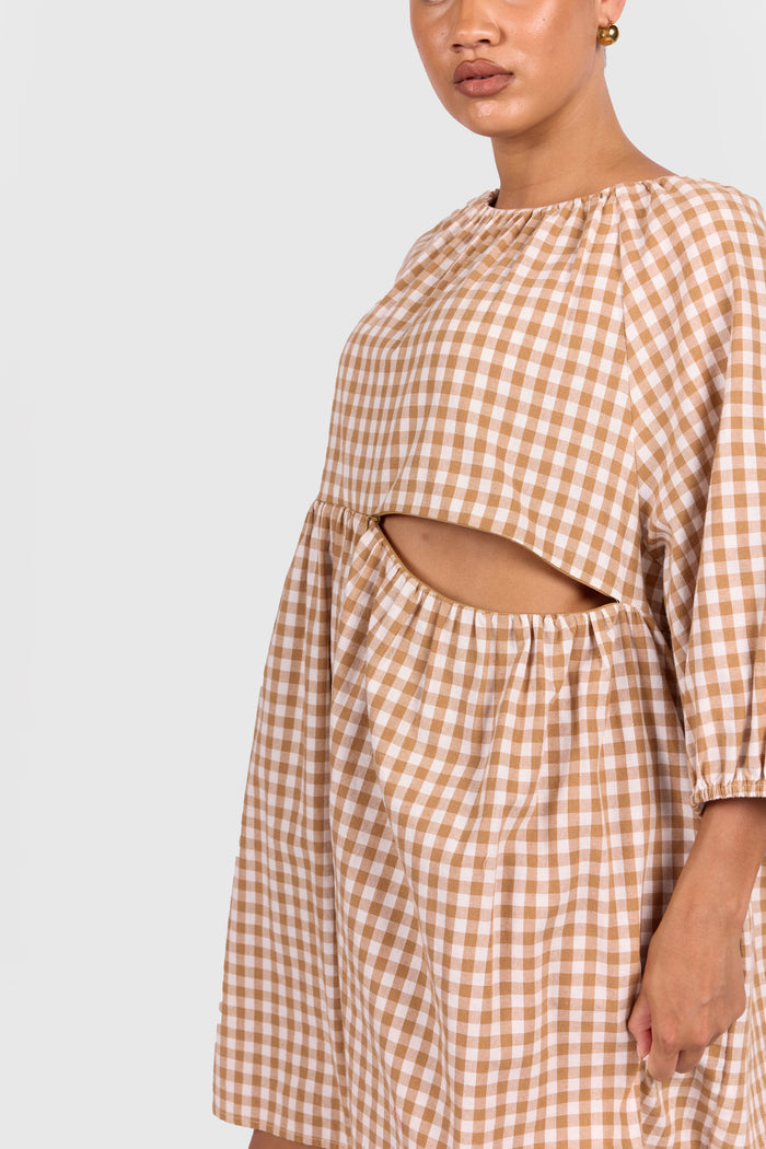FINAL SALE | Florence Mini Dress | Caramel Gingham