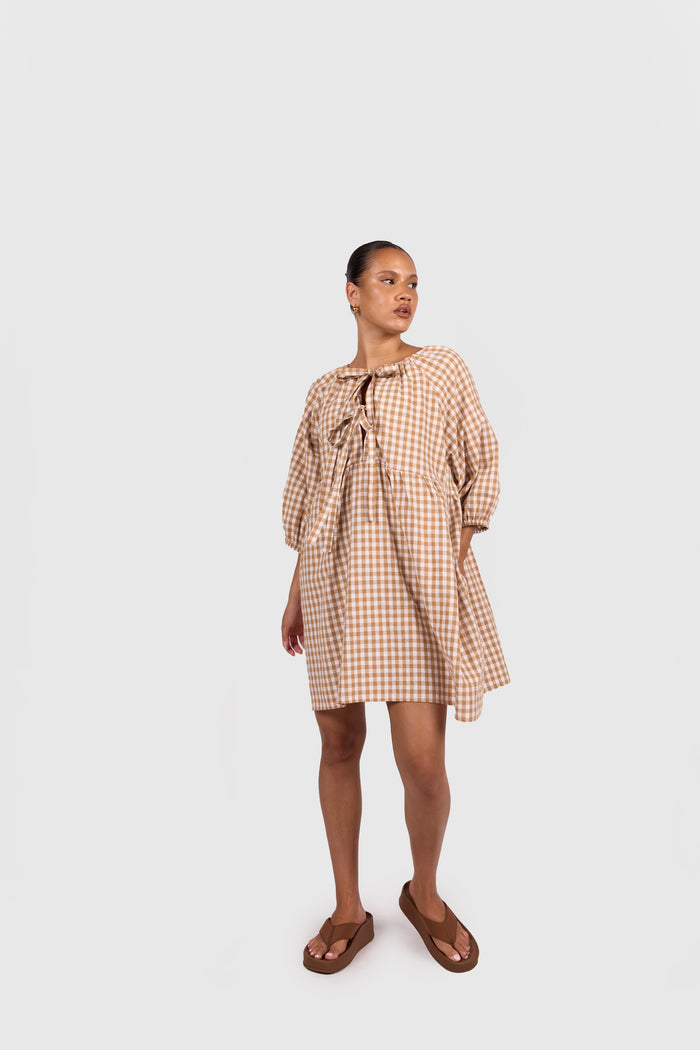 FINAL SALE | Florence Mini Dress | Caramel Gingham