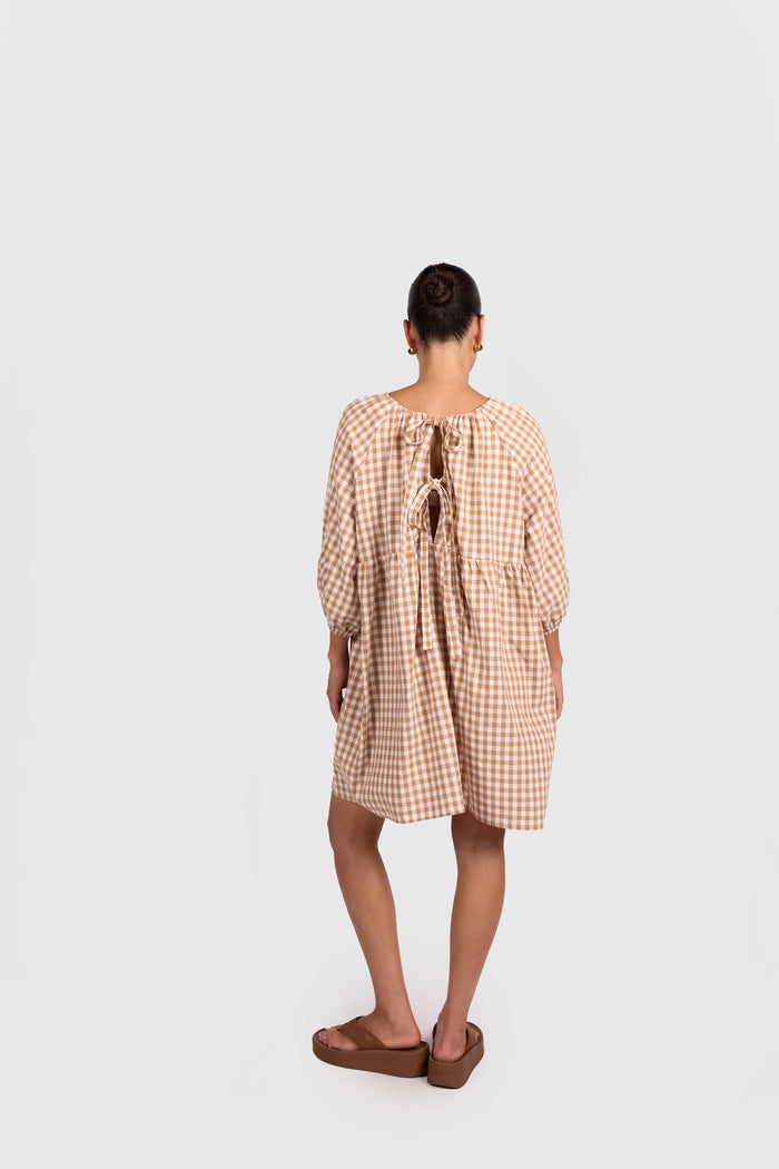 FINAL SALE | Florence Mini Dress | Caramel Gingham