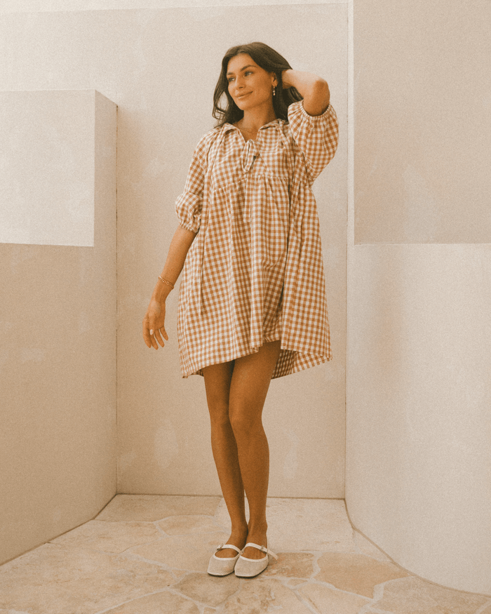 FINAL SALE | Florence Mini Dress | Caramel Gingham