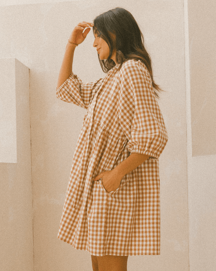 FINAL SALE | Florence Mini Dress | Caramel Gingham
