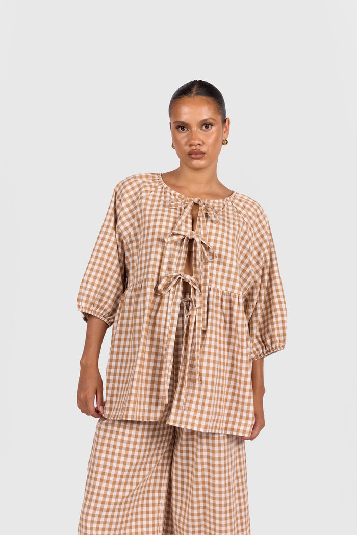 FINAL SALE | Florence Top | Caramel Gingham