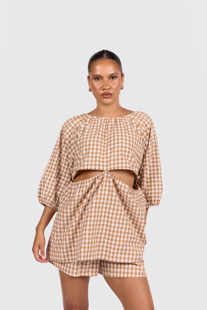 FINAL SALE | Florence Top | Caramel Gingham