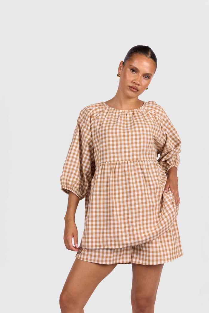 FINAL SALE | Florence Top | Caramel Gingham