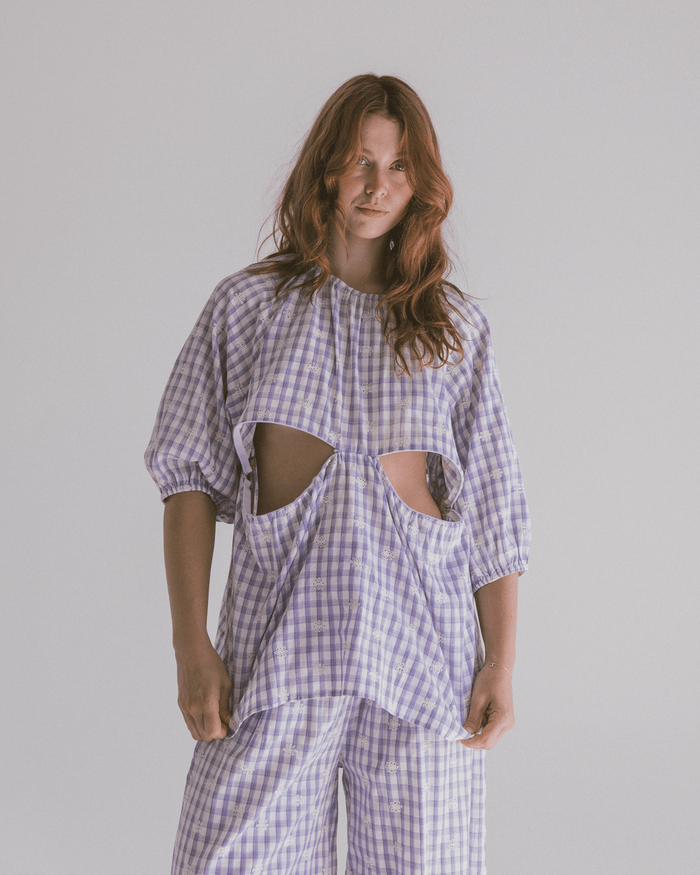 FINAL SALE | Florence top | Lavender Gingham Embroidery