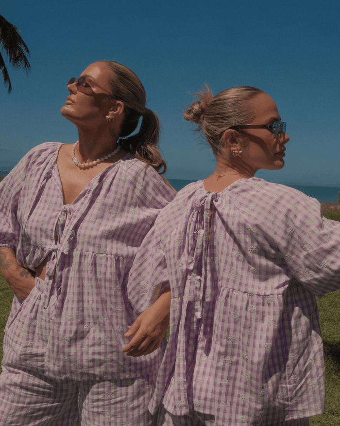 FINAL SALE | Florence top | Lavender Gingham Embroidery