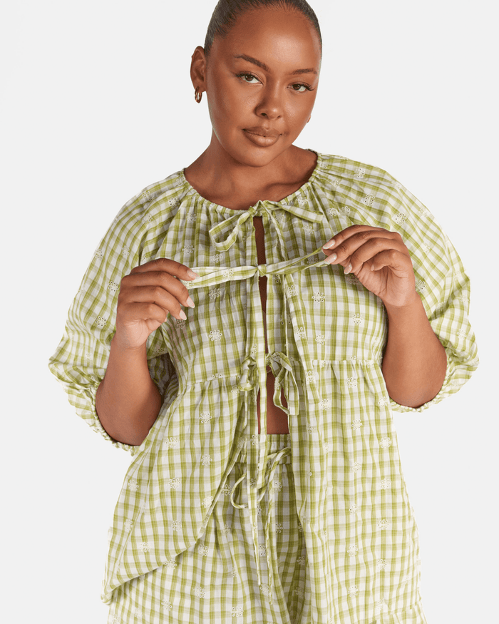 FINAL SALE | Florence top | Pear Gingham Embroidery