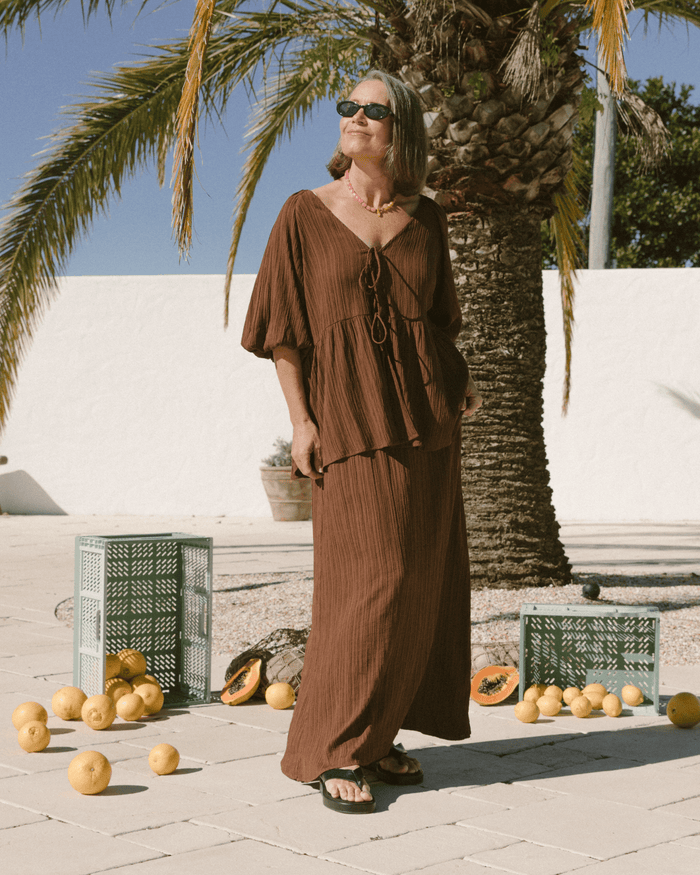 FINAL SALE | Frankie Top | Brown Crepe
