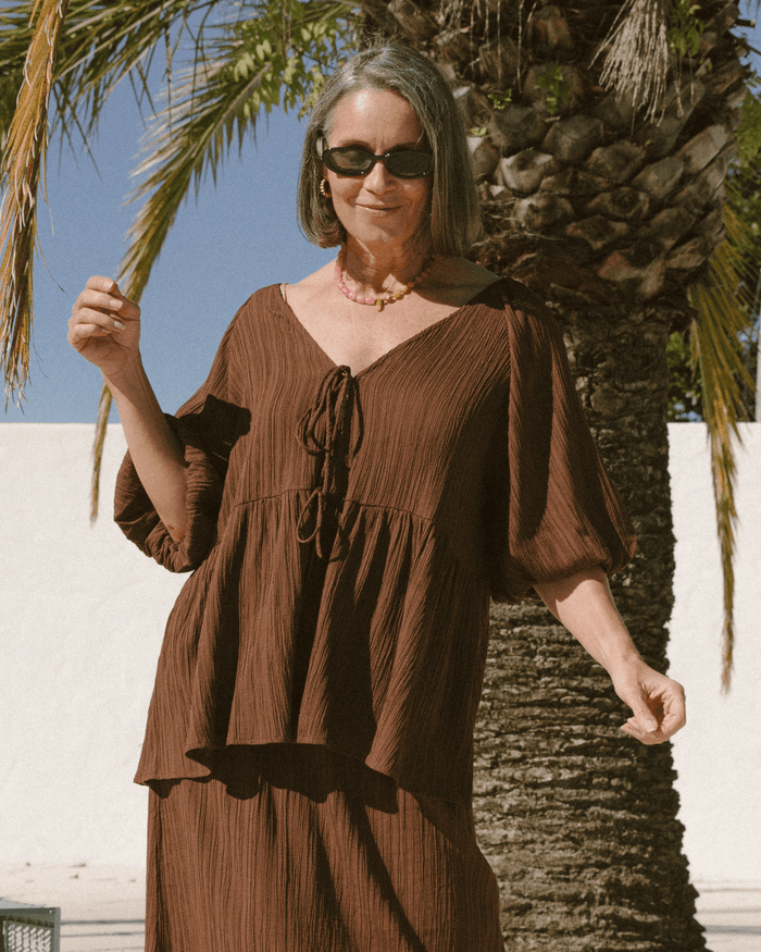 FINAL SALE | Frankie Top | Brown Crepe
