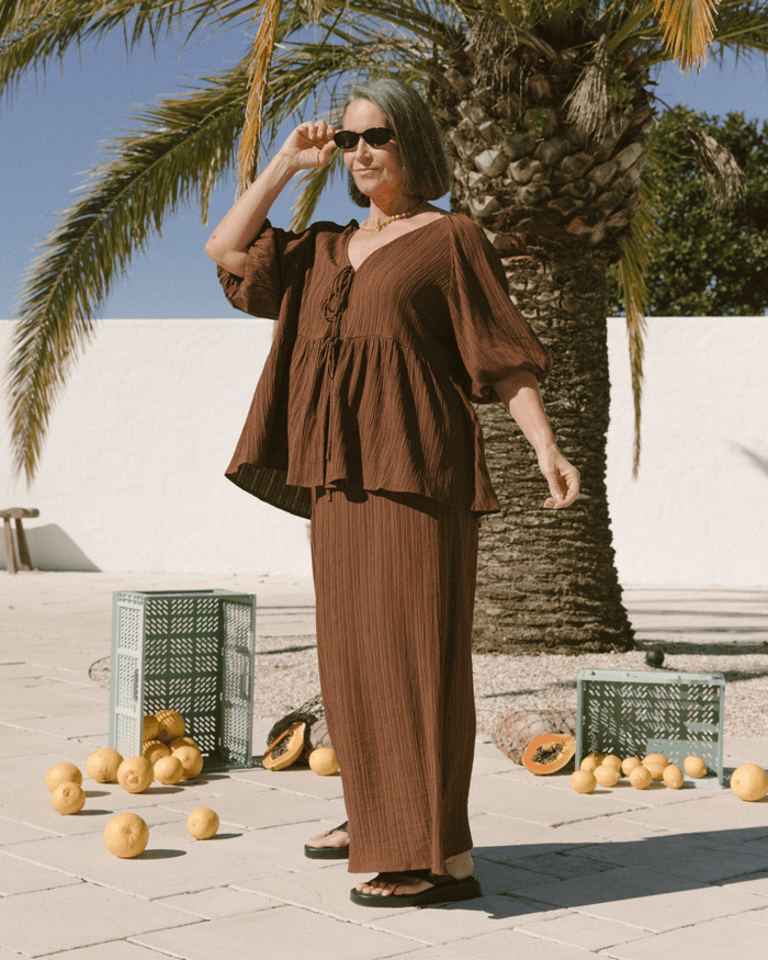 FINAL SALE | Frankie Top | Brown Crepe