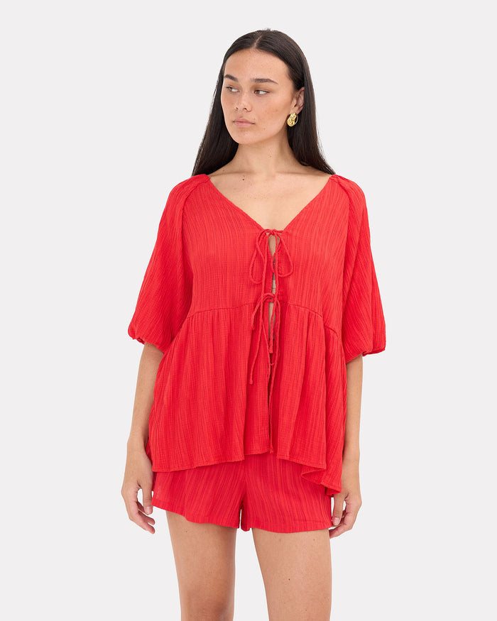 Frankie Top in Red Crepe - Maternity and Postpartum Friendly - The Lullaby Club