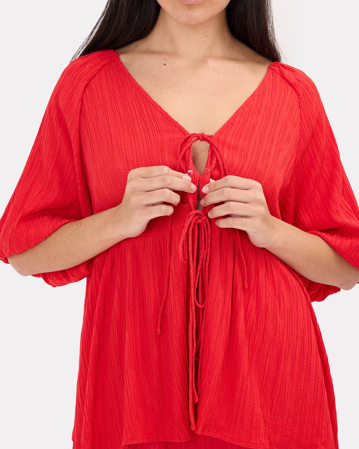 Frankie Top in Red Crepe - Modesty Clasp - The Lullaby Club