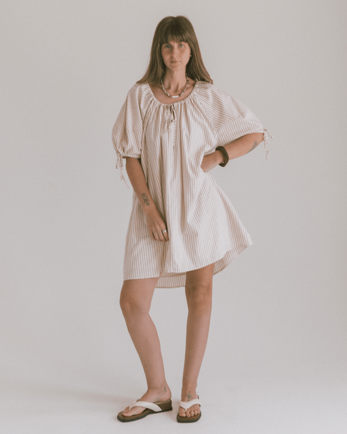 FINAL SALE | Harvey Mini Dress | Beige Stripe