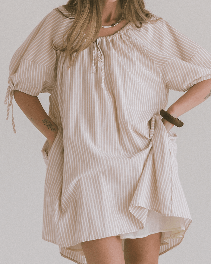 FINAL SALE | Harvey Mini Dress | Beige Stripe