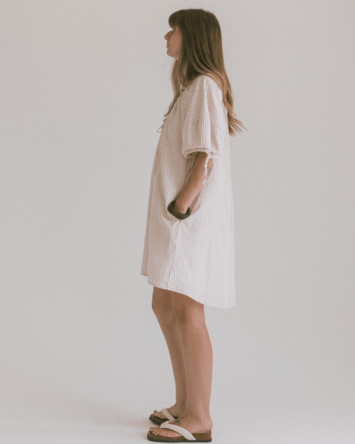 FINAL SALE | Harvey Mini Dress | Beige Stripe