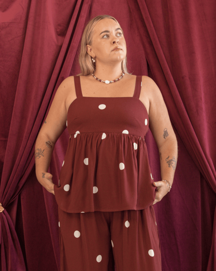 FINAL SALE | Junie Top | Mahogany Polka Dot
