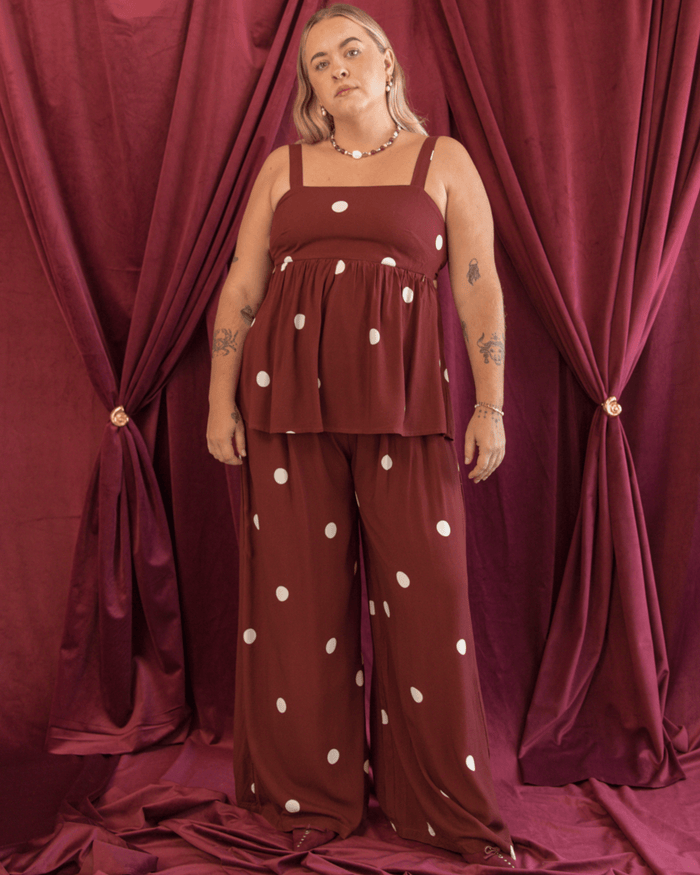 FINAL SALE | Junie Top | Mahogany Polka Dot