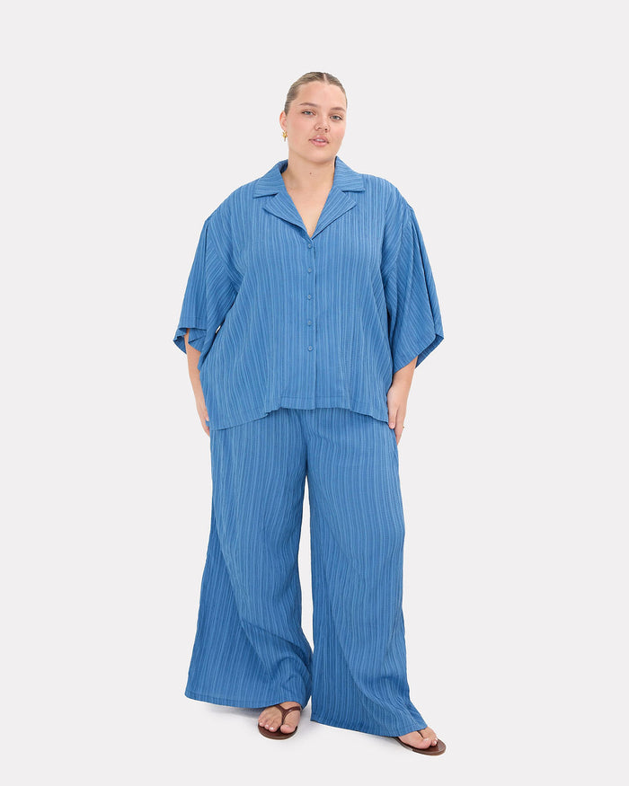 Lacey Shirt in Dark Blue Crepe - Size Inclusive AU 6-26 - The Lullaby Club