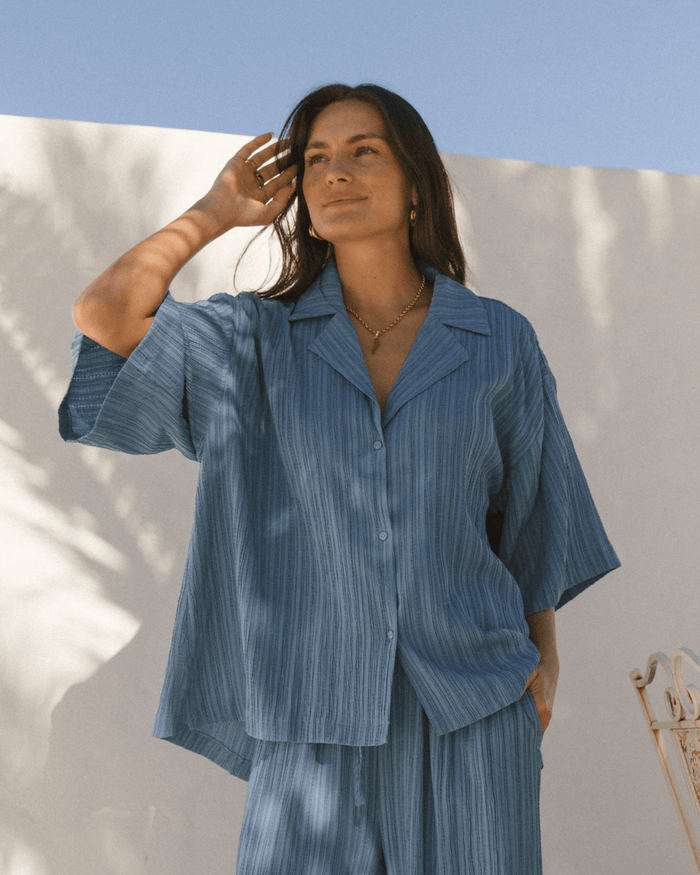 FINAL SALE | Lacey Shirt | Dark Blue Crepe