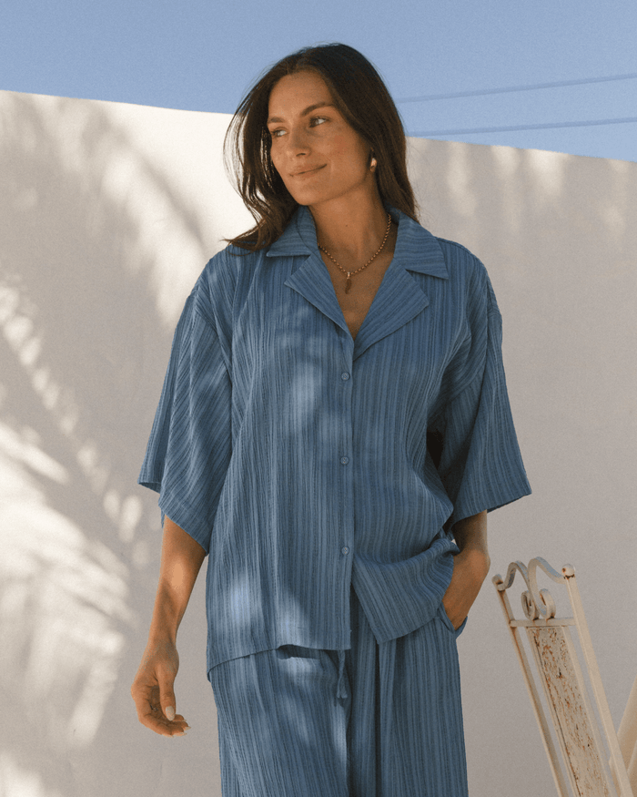 FINAL SALE | Lacey Shirt | Dark Blue Crepe